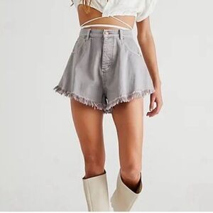 Free People Harlie High Rise Raw Hem Balloon Denim Shorts